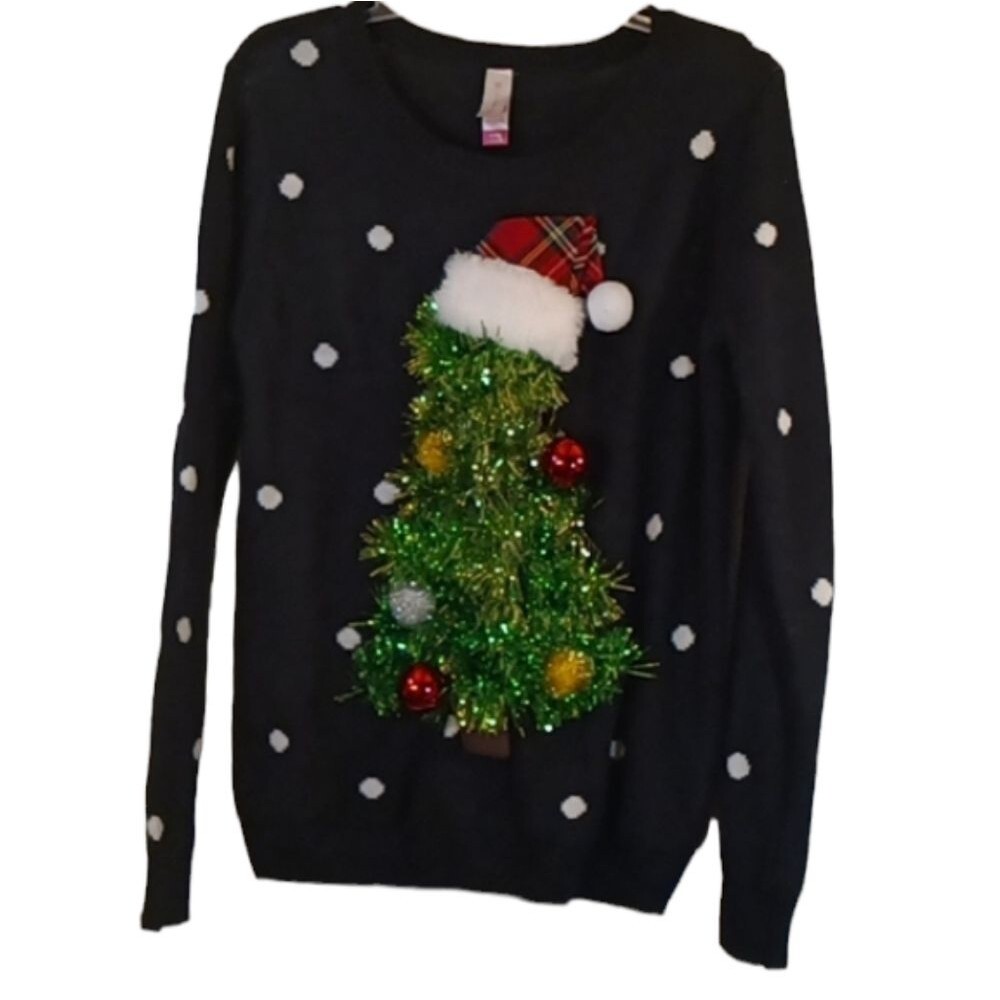 Ugly 3D Decorated Christmas Tree Sweater Sz XL